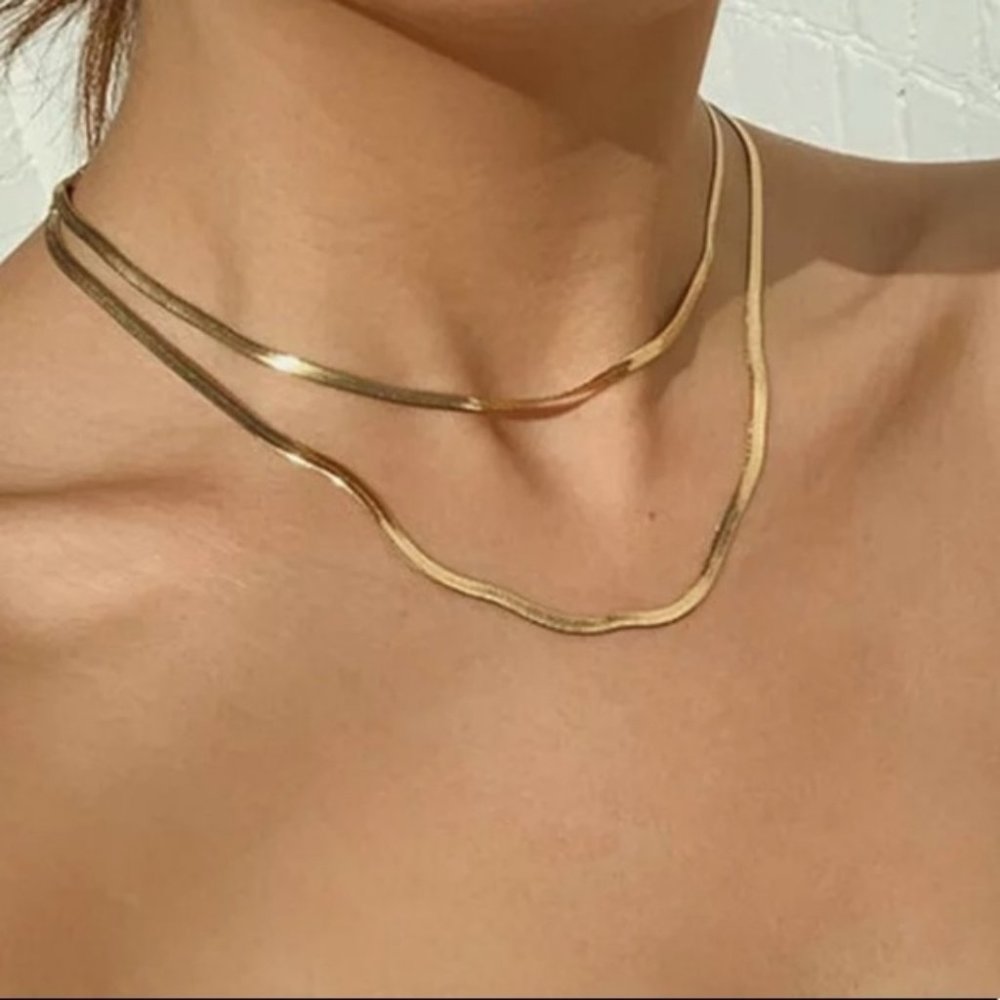 New double layer Boho Snake Blade style Gold Necklace - Picture 1 of 5